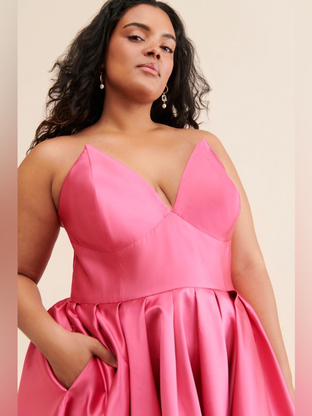 NWT Hutch Anthropologie Sabrina Strapless High-Low Pleated Pink Satin Gown 16P - Picture 5 of 15